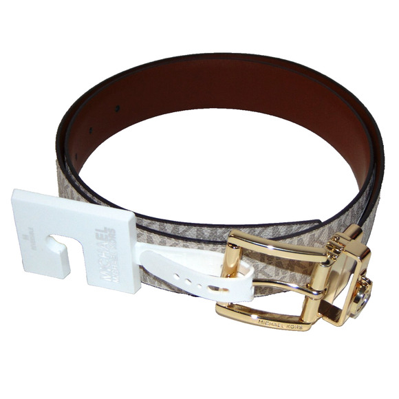 Michael Kors Twist Reversible Belt Womens M Vanilla Brown Signature Leather NWT main image 8